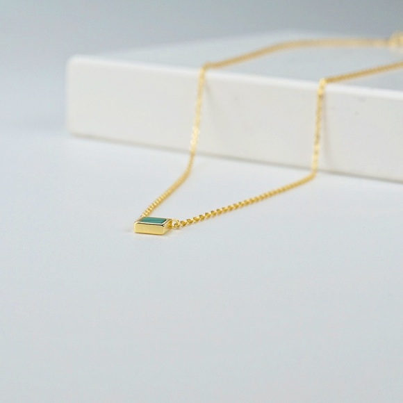 Malachite Square Pendant Necklace 18K Gold S925 - Picture 5 of 9